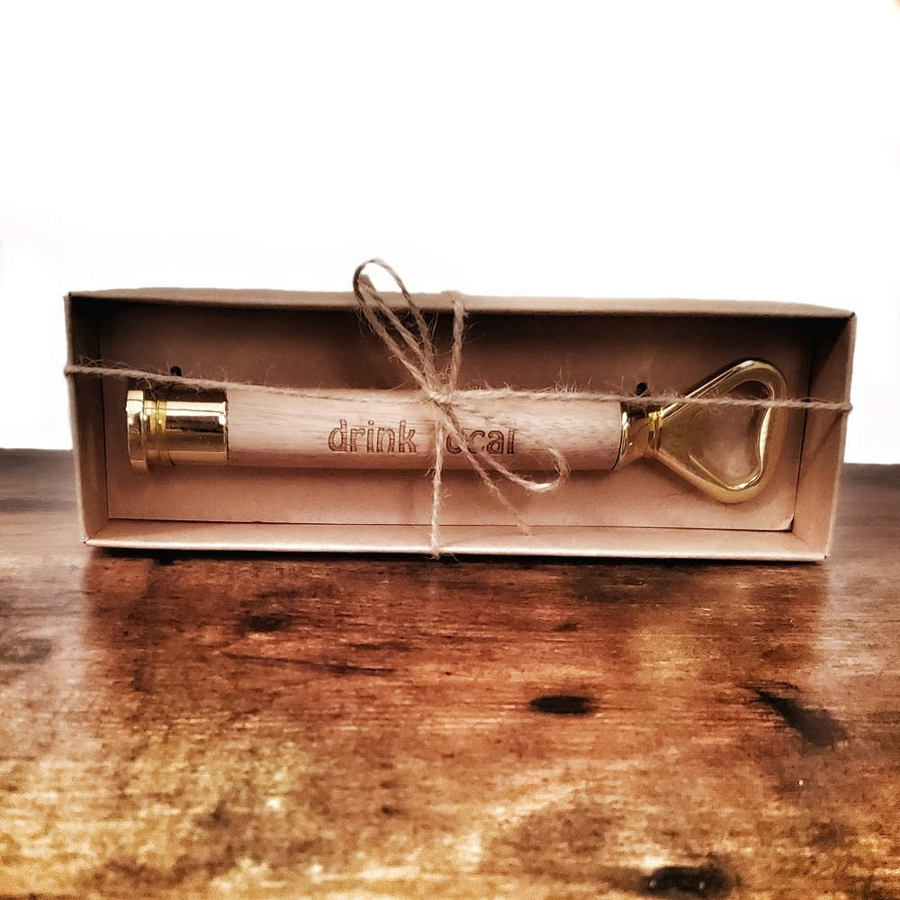 Bottle Opener Wood And Brass Drink Local